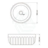 385X385X135Mm Round Gloss White Fluted Above Counter Basin Ceramic Basins