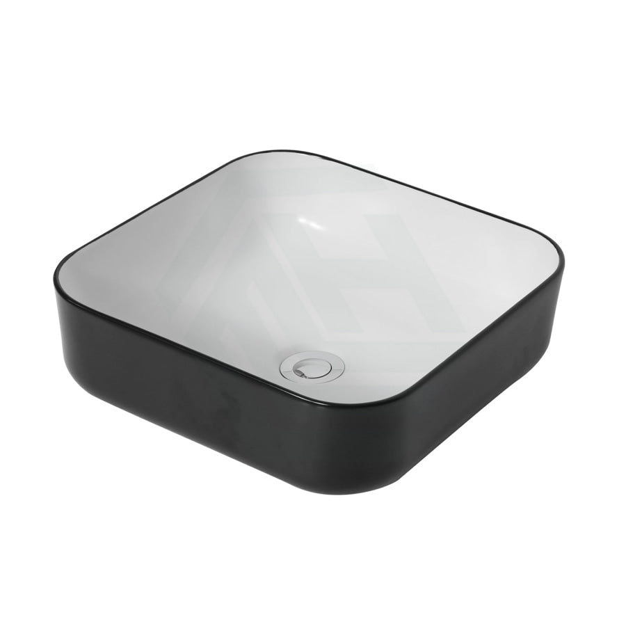 385X385X135Mm Square Matt White & Black Above Counter Ceramic Basin