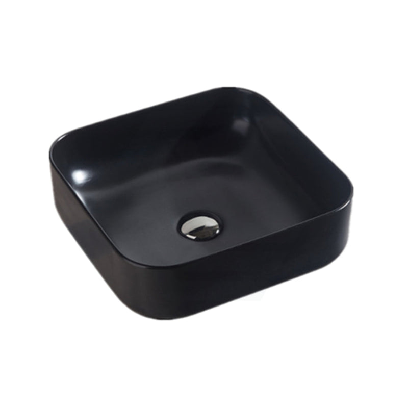 385X385X140Mm Bathroom Square Above Counter Basin Matt Black Surface Ceramic Wash No Tap Hole