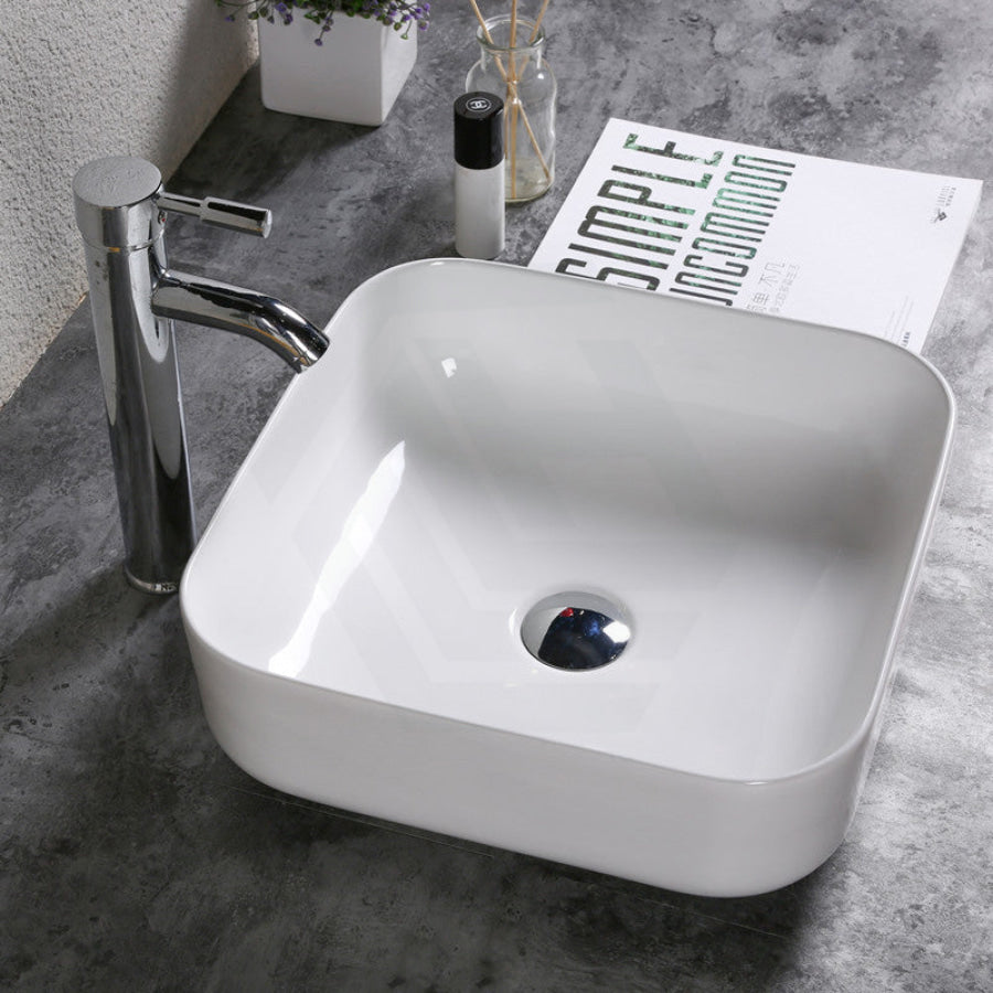 385X385X140Mm Square Above Counter Gloss White Ceramic Basin For Bathroom Basins