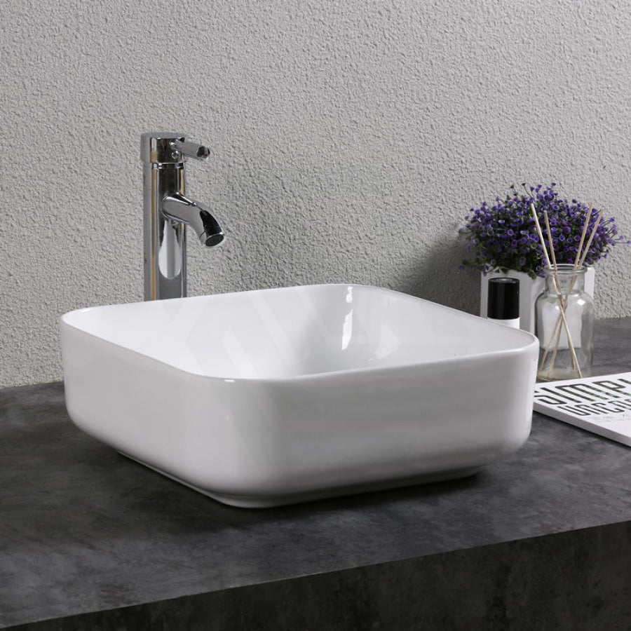 385X385X140Mm Square Above Counter Gloss White Ceramic Basin For Bathroom Basins
