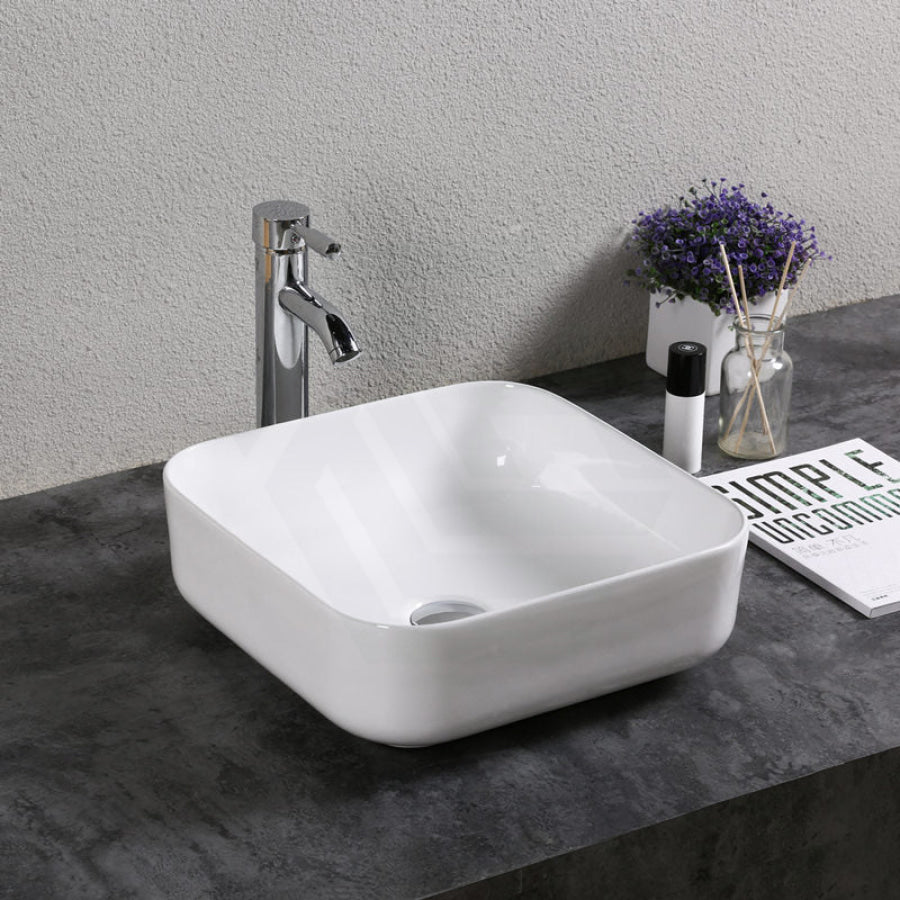 385X385X140Mm Square Above Counter Gloss White Ceramic Basin For Bathroom Basins