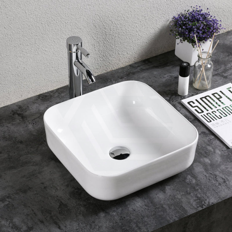 385X385X140Mm Square Above Counter Gloss White Ceramic Basin For Bathroom Basins