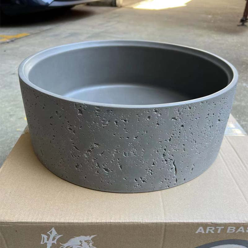 390Mm Round Matte Grey Above Counter Concrete Basin Waste Included Basins