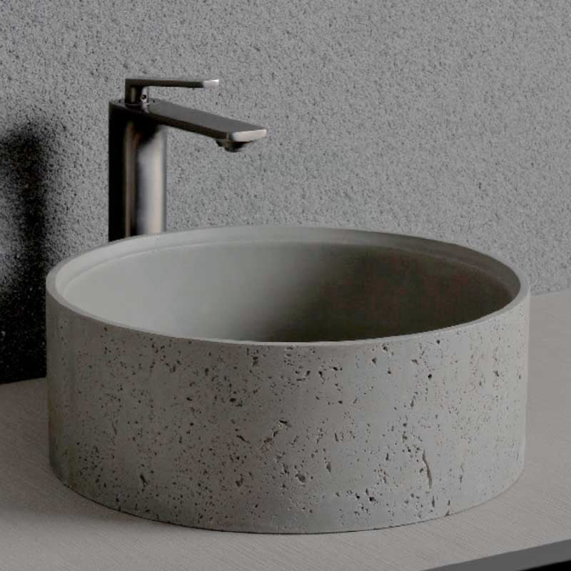 390Mm Round Matte Grey Above Counter Concrete Basin Waste Included Basins