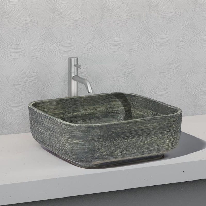 Bathroom Basin Above Counter Square Porcelain Grey