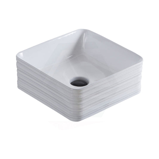 390X390X150Mm Square Gloss White Above Counter Ceramic Wash Basin Textured Outside