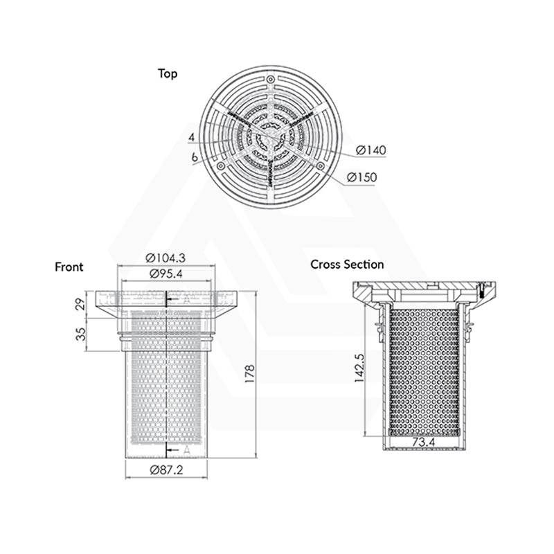 3Monkeez 150mm Round Stainless Steel Floor Waste Arrestor (suits 100mm pipe) (Heel Proof)