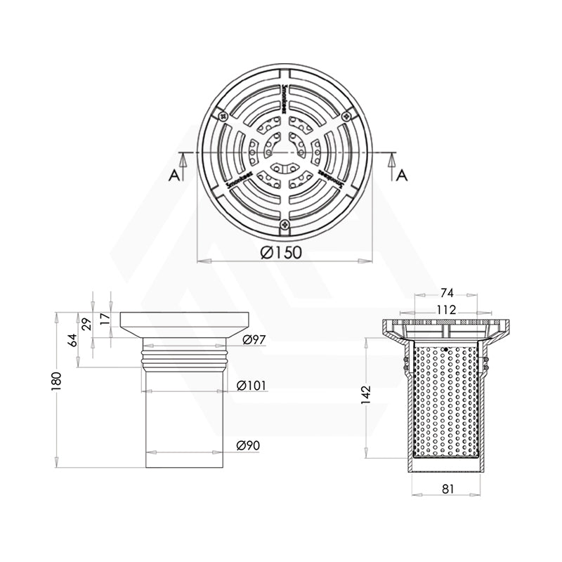 3Monkeez 150mm Round 304 Stainless Steel Floor Waste Arrestor (suits 100mm pipe)
