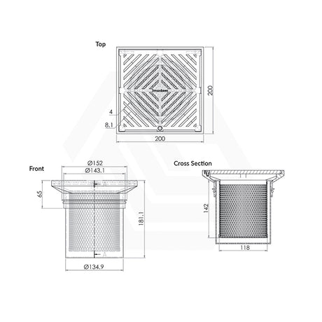 3Monkeez 200mm Square Stainless Steel Floor Waste Arrestor (suits 150mm pipe)