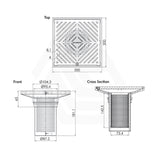 3Monkeez 200mm Square Stainless Steel Floor Waste Arrestor (suits 100mm pipe) (Heel Proof)