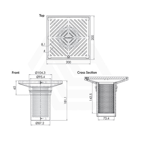 3Monkeez 200mm Square Stainless Steel Floor Waste Arrestor (suits 100mm pipe) (Heel Proof)
