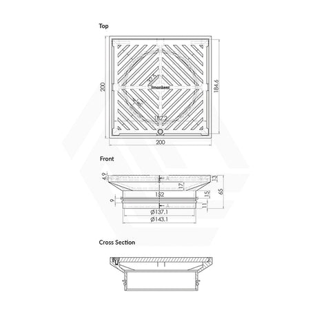 3Monkeez 200mm Square Floor Waste (suits 150mm pipe) (Heel Proof)