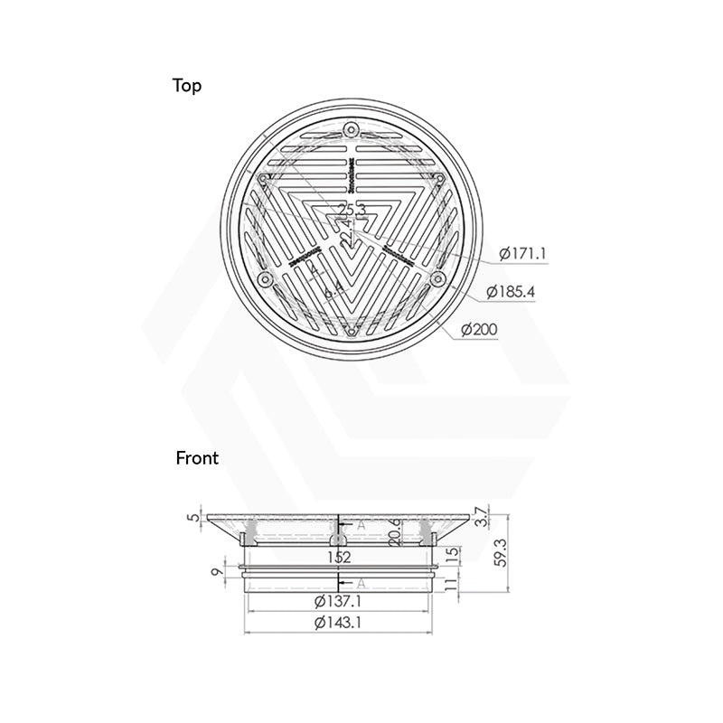 3Monkeez 200mm Round 304/316 Grade Stainless Steel Vinyl Floor Waste (suits 150mm pipe)