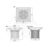3Monkeez 225mm Square Stainless Steel Floor Waste Arrestor (suits 150mm pipe) (Heel Proof)