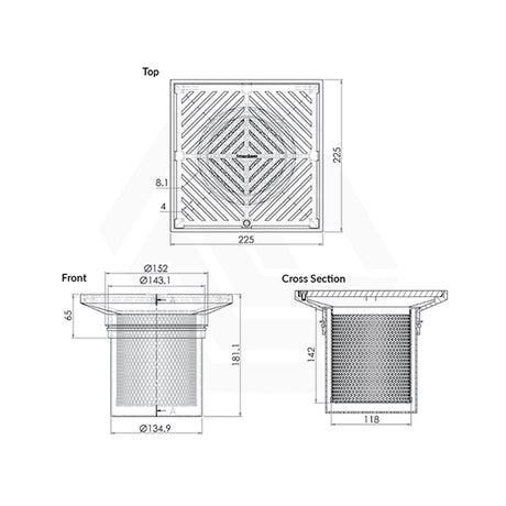 3Monkeez 225mm Square Stainless Steel Floor Waste Arrestor (suits 150mm pipe) (Heel Proof)