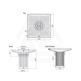 3Monkeez 225mm Square Stainless Steel Floor Waste Arrestor (suits 100mm pipe) (Heel Proof)