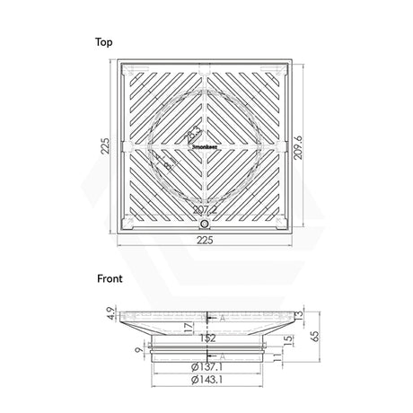 3Monkeez 225mm Square Stainless Steel Floor Waste (suits 150mm pipe) (Heel Proof)