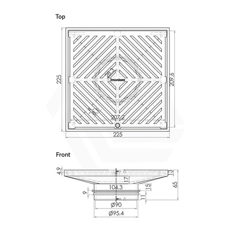 3Monkeez 225mm Stainless Steel Square Floor Waste (suits 100mm pipe) (Heel Proof)