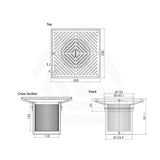 3Monkeez 250mm Square Stainless Steel Floor Waste Arrestor (suits 150mm pipe) (Heel Proof)
