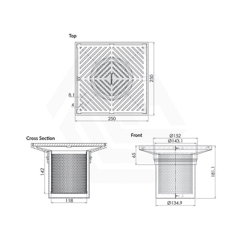 3Monkeez 250mm Square Stainless Steel Floor Waste Arrestor (suits 150mm pipe) (Heel Proof)