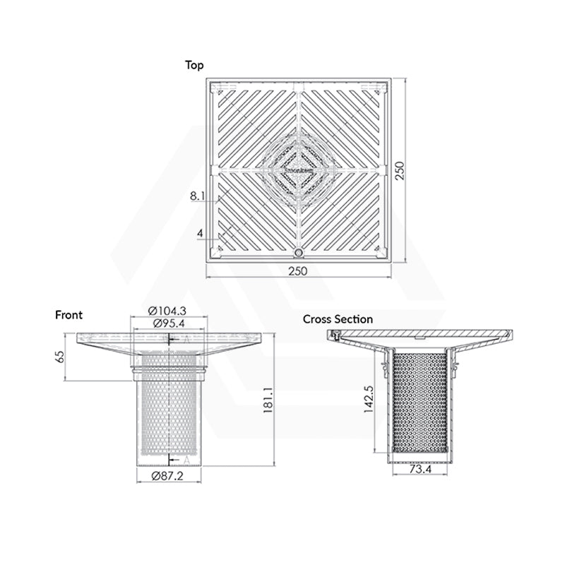 3Monkeez 250mm Square Stainless Steel Floor Waste Arrestor (suits 100mm pipe) (Heel Proof)