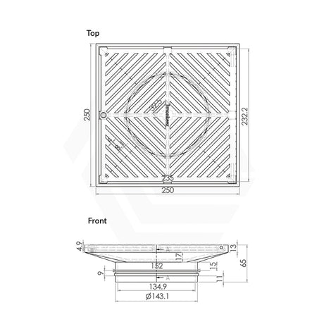 3Monkeez 250mm Square Stainless Steel Floor Waste (suits 150mm pipe) (Heel Proof)