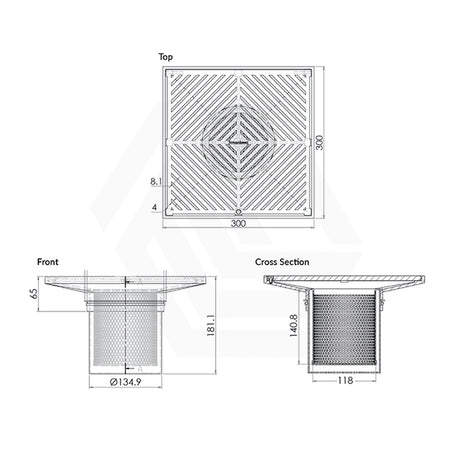 3Monkeez 300mm Square Stainless Steel Floor Waste Arrestor (suits 150mm pipe) (Heel Proof)
