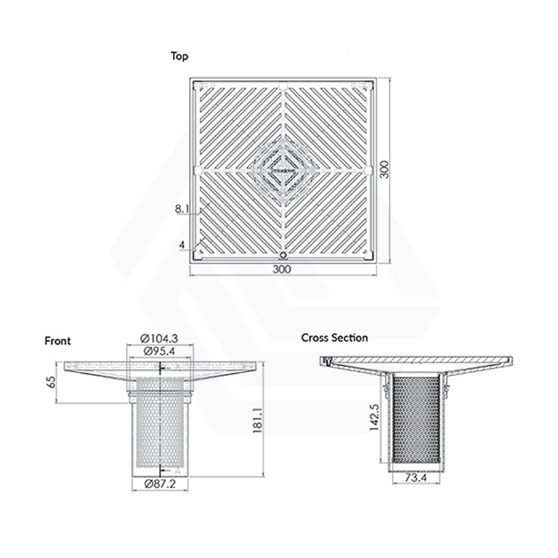 3Monkeez Stainless Steel 300mm Square Floor Waste Arrestor (suits 100mm pipe) (Heel Proof)