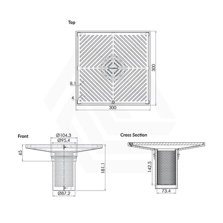 3Monkeez Stainless Steel 300mm Square Floor Waste Arrestor (suits 100mm pipe) (Heel Proof)