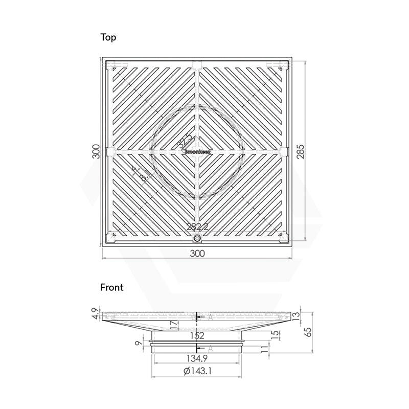 3Monkeez 300mm Square Floor Waste (suits 150mm pipe) (Heel Proof)