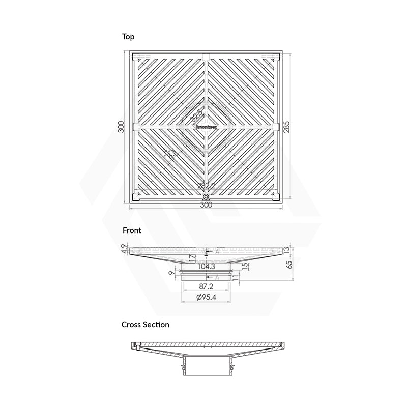 3Monkeez 300mm Square Floor Waste (suits 100mm pipe) (Heel Proof)