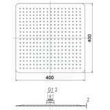 400Mm 16 Inch Stainless Steel Square Black Super-Slim Rainfall Shower Head