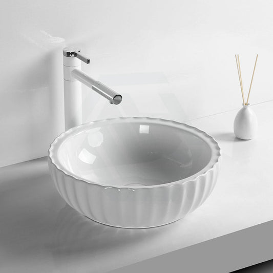 400Mm Round Above Counter Ceramic Basin Special Shape Gloss White Basins