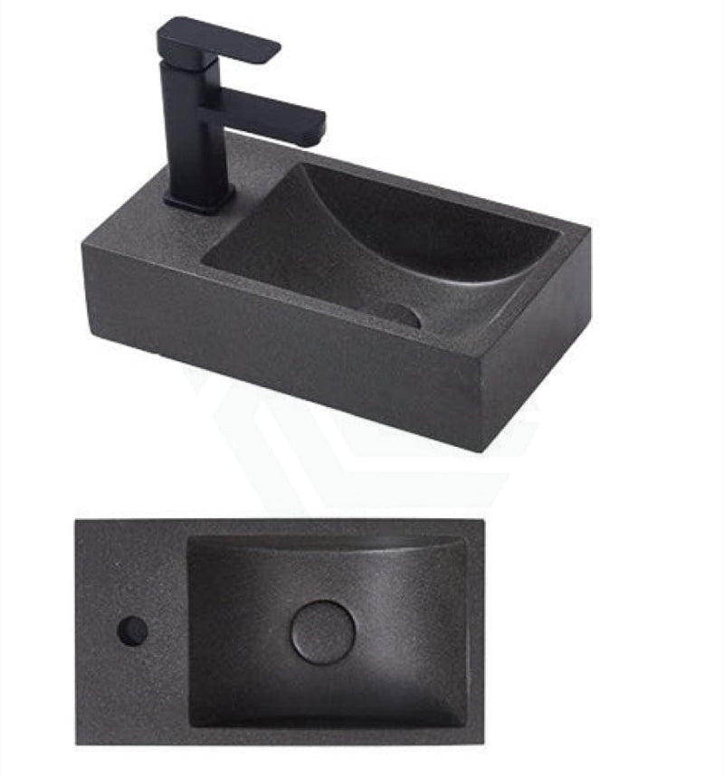 400X220X100Mm Rectangle Above Counter Concrete Basin Black Sandstone Pop Up Waste Included Left Or