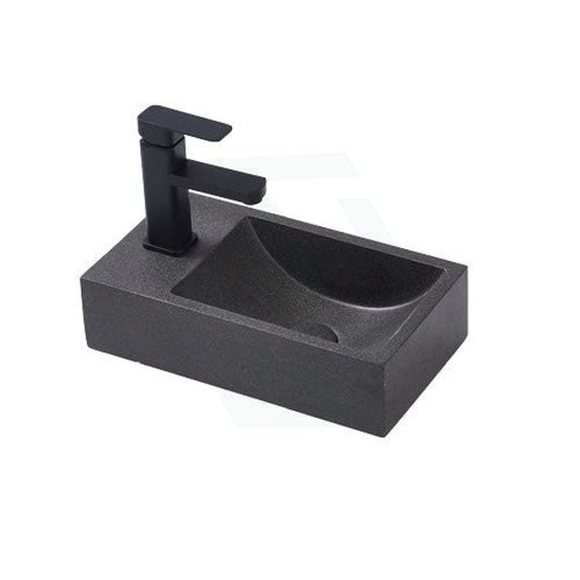400X220X100Mm Rectangle Above Counter Concrete Basin Black Sandstone Pop Up Waste Included Left Or