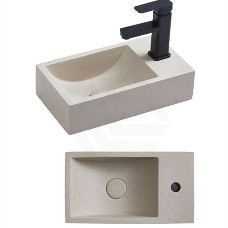 400X220X100Mm Rectangle Above Counter Concrete Basin White Sandstone Pop Up Waste Included Left Or