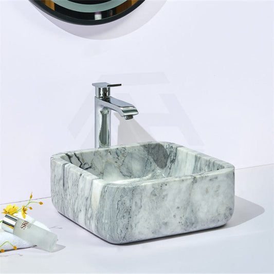 Square Stone Basin Above Counter Marble Surface