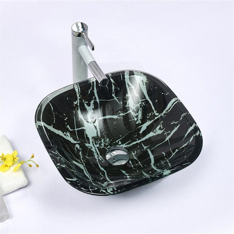 400X400X140Mm Tempered Glass Art Basin Square Shape Double Layer