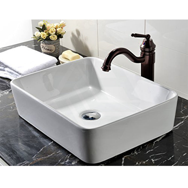405X305X130Mm Rectangle Above Counter Gloss White Ceramic Wash Basin