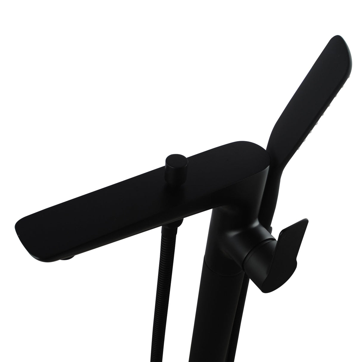 Matt Black Floor Mounted Bath Mixer Spout & Handheld Brass Square Mixers