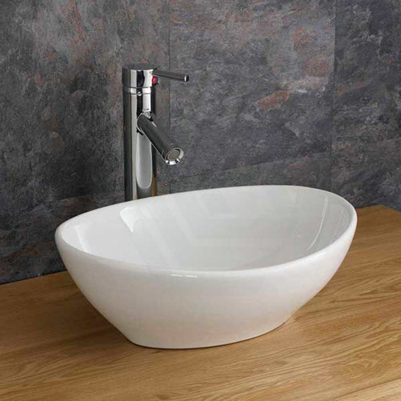 410X335X145Mm Oval Above Counter Gloss White Ceramic Basin