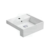 410X410X140Mm Square Gloss White Semi Recessed Ceramic Basin One Tap Hole