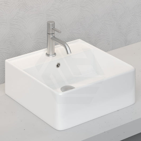Above Counter Wall Hung Basin Square Ceramic Tap Hole Gloss White