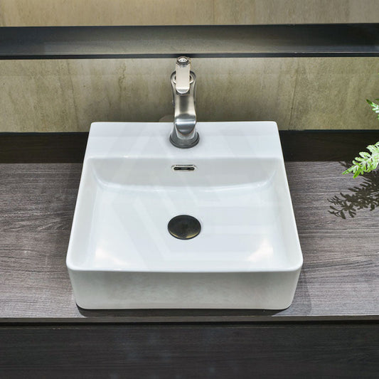 410X420X130Mm Above Counter / Wall Hung Rectangle Gloss White Ceramic Basin One Tap Hole
