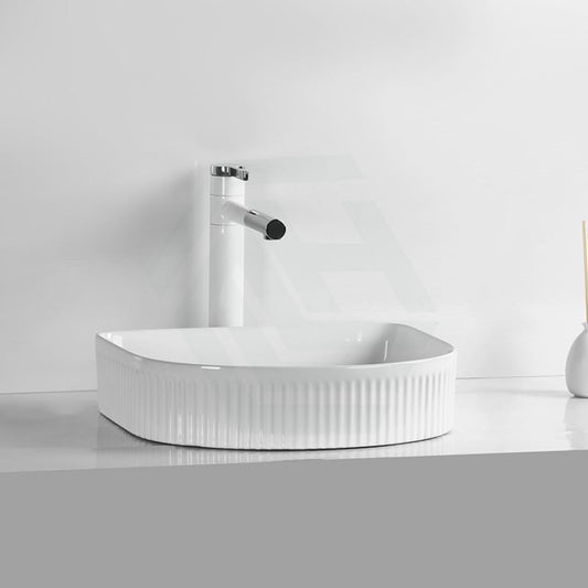 415X365X100Mm Above Counter Ceramic Basin D-Shape Gloss White For Bathroom Special Shape Basins