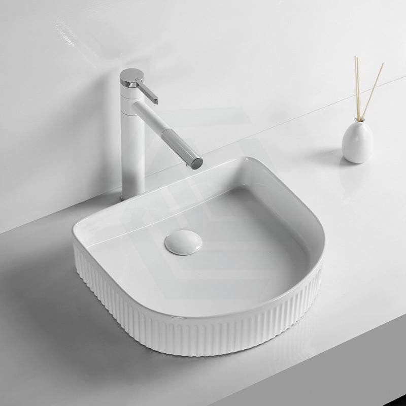415X365X100Mm Above Counter Ceramic Basin D-Shape Gloss White For Bathroom Special Shape Basins