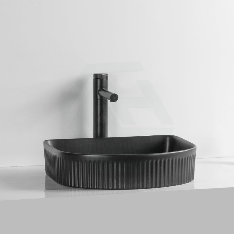 415X365X100Mm Above Counter Ceramic Basin D-Shape Matt Black For Bathroom Special Shape Basins