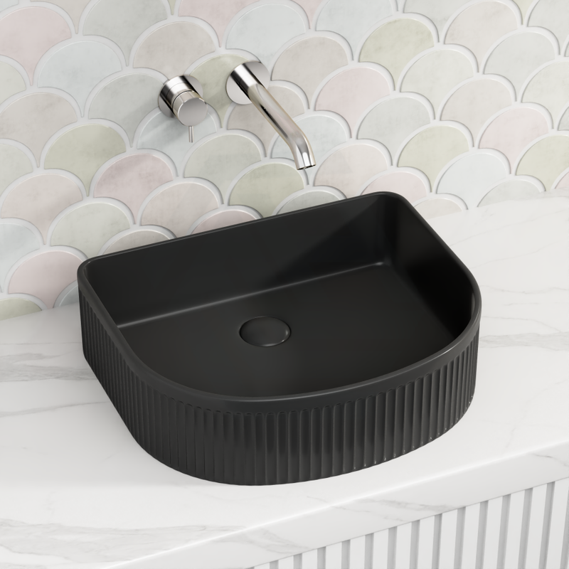 415X365X100Mm Above Counter Ceramic Basin D - Shape Matt Black For Bathroom Special Shape Basins