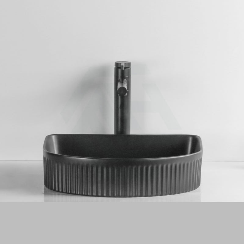 415X365X100Mm Above Counter Ceramic Basin D-Shape Matt Black For Bathroom Special Shape Basins